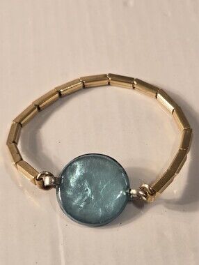 Gold Filled ,Bead Bracelet with Blue Mother-of-Pearl Disc